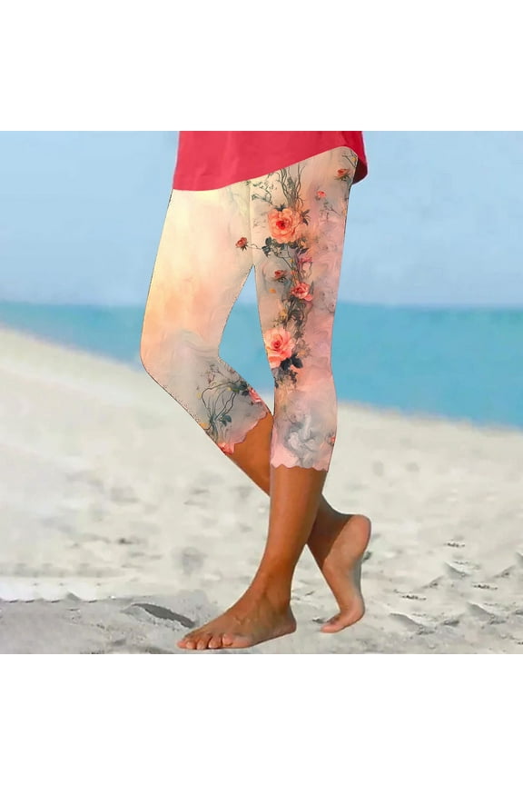 Plus Size Womens Shorts Below Knee Length Stretchy Hight Waist Floral Print Capris Hiking Long Shorts Lightweight Graphic Bermuda Shorts Cargo Jogger Pants for Women Slim Fits SXXXXL