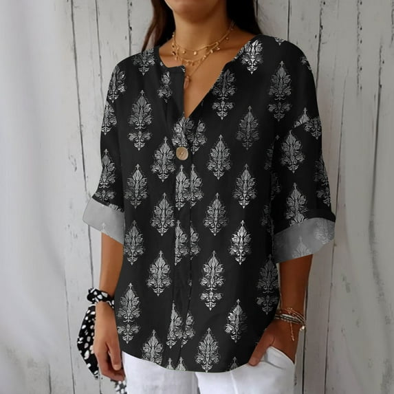 Qepwscx Pluse Size Women's Long-Sleeve V-Neck T-Shirt, Floral Print Blouse Going Out Tops Floral Graphic Loose Fits Tshirts Sweatshirt Spring Fall Tops for Women L_XXXXXL