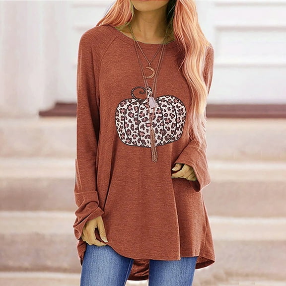 Qepwscx Pumpkin Sweatshirt Halloween Sweatshirts for Women Fall Pumpkin Face Tee Lightweight Pullover Tops Casual Tee Shirts 2025 Halloween Long Sleeve Crew Neck Basic Tees Shirts