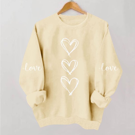 Qepwscx Shirts For Women Long Sleeve Valentine'S Day Crewneck Sweatshirt Love Heart Printed Womens Blouses Tops Pullover Sweatshirts Graphic T-Shirtstrendy Tunic Outfits Clothes