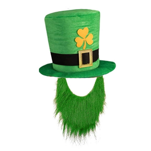Qepwscx St. Patrick's Day Top Hat Beard Green Cap Headpiece Women Saints Patrick's Day Party Hat for Leprechaun Irish Day Halloween Holiday Festival Carnival Party