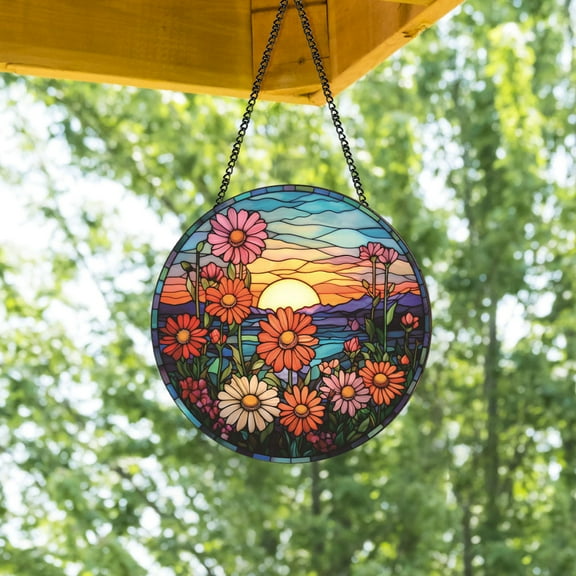 Qepwscx Stained Glass Window Hanging Decor Colorful Circular Wall Decoration Suncatcher for Window Decoration 6 Inch Colorful Ornament for Home Decor Clearance