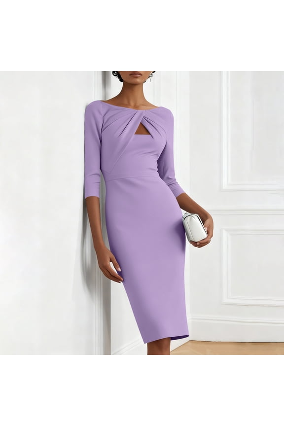 Summer Office Dresses 3/4 Long Sleeve Crew Neck Mini Dress Tunic Sun Dresses For Women 2026 Casual Work Dresses For Women