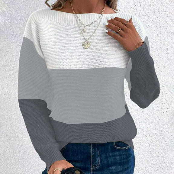 Qepwscx Sweaters Top for Women 2025 Stripe Long Sleeve Crew Neck Chunky Knit Shirts Fall Winter Pullover Sweater Trendy Sweatshirt Loose Jumperes Tops Going Out Top Outerwear