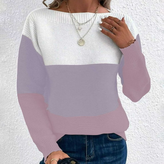 Qepwscx Sweaters Top for Women 2025 Stripe Long Sleeve Crew Neck Chunky Knit Shirts Fall Winter Pullover Sweater Trendy Sweatshirt Loose Jumperes Tops Going Out Top Outerwear