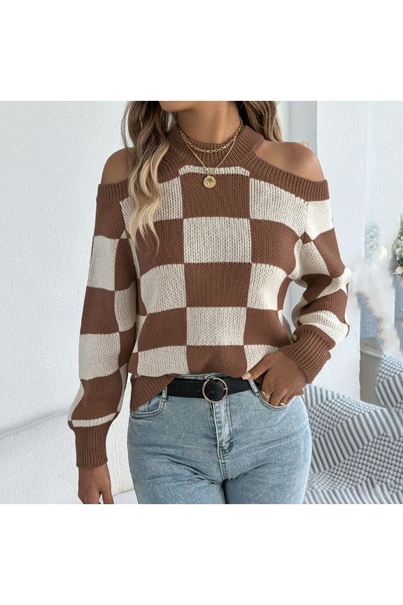 Qepwscx Sweaters for Women 2025 Fall Crewneck Oversized Knit Tops Long Sleeve Chunky Knit Print Print Pullover Tops Winter Fashion Clothes Print Graphic Knitted Jumperes Tops Winter Shirts Outerwear