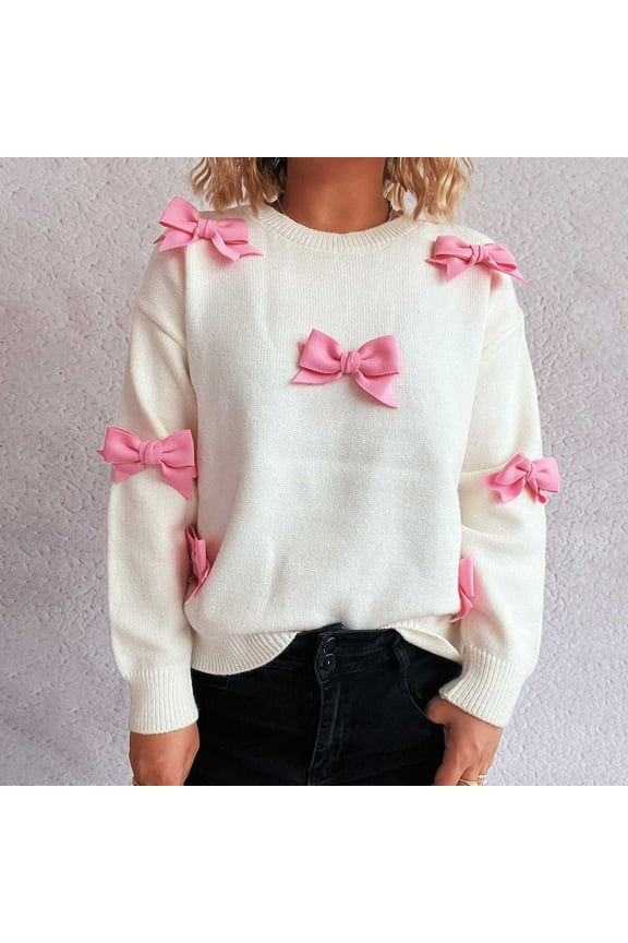 Qepwscx Sweaters for Women 2025 Fall Crewneck Oversized Knit Tops Long Sleeve Chunky Knit Pullover Tops Winter Fashion Clothes Print Graphic Knitted Jumperes Tops Winter Shirts Outerwear