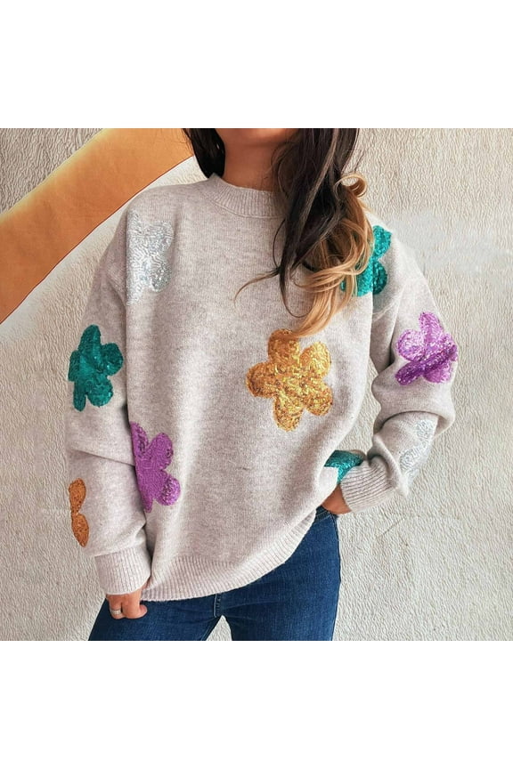 Qepwscx Sweaters for Women 2025 Fall Crewneck Oversized Knit Tops Long Sleeve Chunky Knit Pullover Tops Winter Fashion Clothes Print Graphic Knitted Jumperes Tops Winter Shirts Outerwear