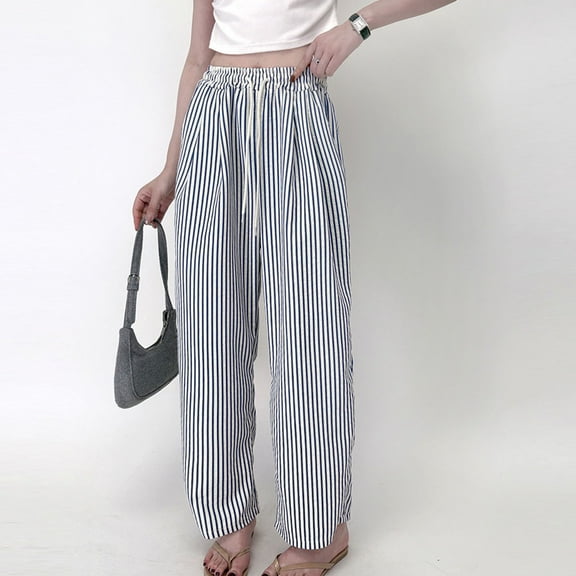 Qepwscx Wide Leg Dress Pants for Women Cottons Casual Drawstring Elastic Waist Comfy Work Pants Lightweight Baggy Lounge Pants Trousers with Pocket