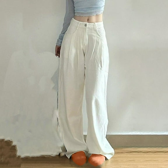 Qepwscx Wide Leg Jeans Long Pants for Women Stretchy High Waisted Flare Trendy Stretchy Denim Pants Loose Denim Pants Casual Baggy Jean Trousers Loose Fits S- XXL