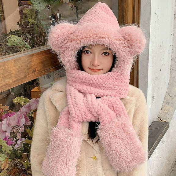 Qepwscx Women Hats One Pieces Slouchy Fleece Beanie Hats Scarf Mask Warm Winter Knitted Hat Thick Skull Ski Cap , Scarf Ski Mask,Face Cover Hat ,Windproof Hooded Scarf Cold Weather Hat Neck Warmer