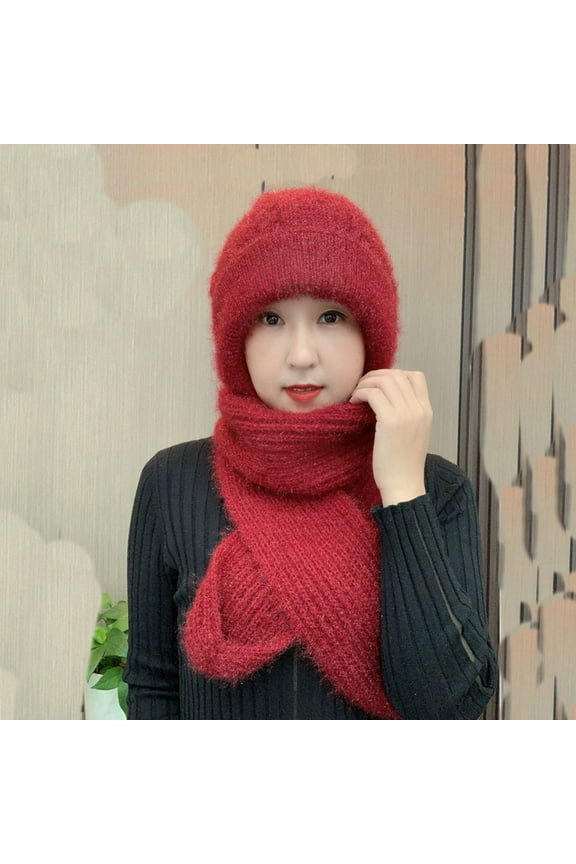 Women Hats One Pieces Slouchy Fleece Beanie Hats Scarf Mask Warm Winter Knitted Hat Thick Skull Ski Cap , Scarf Ski Mask,Face Cover Hat ,Windproof Hooded Scarf Cold Weather Hat Neck Warmer