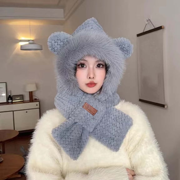 Qepwscx Women Hats One Pieces Slouchy Fleece Beanie Hats Scarf Mask Warm Winter Knitted Hat Thick Skull Ski Cap , Scarf Ski Mask,Face Cover Hat ,Windproof Hooded Scarf Cold Weather Hat Neck Warmer