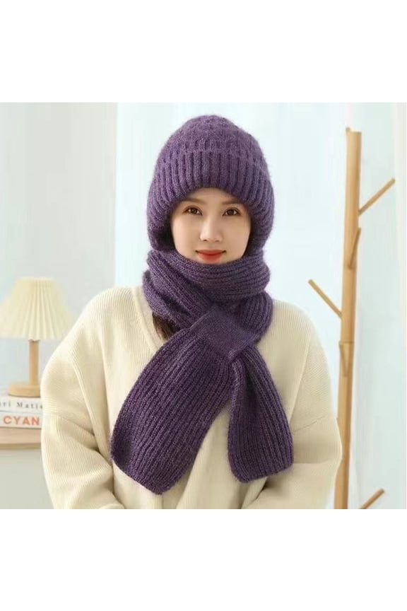 Women One Pieces Slouchy Fleece Beanie Hats Scarf Mask Warm Winter Knitted Hat Thick Skull Ski Cap ,Ski Mask,Windproof Hooded Scarf Cold Weather Hat Neck Warmer Face Cover Hat Cap Scarf