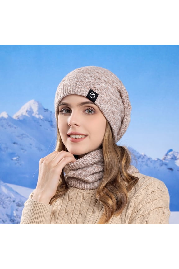 Women One Pieces Slouchy Fleece Beanie Hats Scarf Mask Warm Winter Knitted Hat Thick Skull Ski Cap ,Ski Mask,Windproof Hooded Scarf Cold Weather Hat Neck Warmer Face Cover Hat Cap Scarf