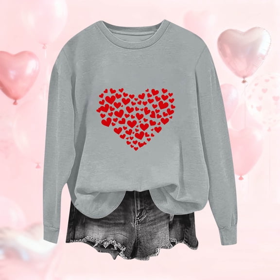 Qepwscx Women'S Long Sleeve Shirts Valentine'S Day Crewneck Sweatshirt Love Heart Printed Ladies Tops And Blouses Tops Pullover Sweatshirts Graphic T-Shirtslights Tee Tops