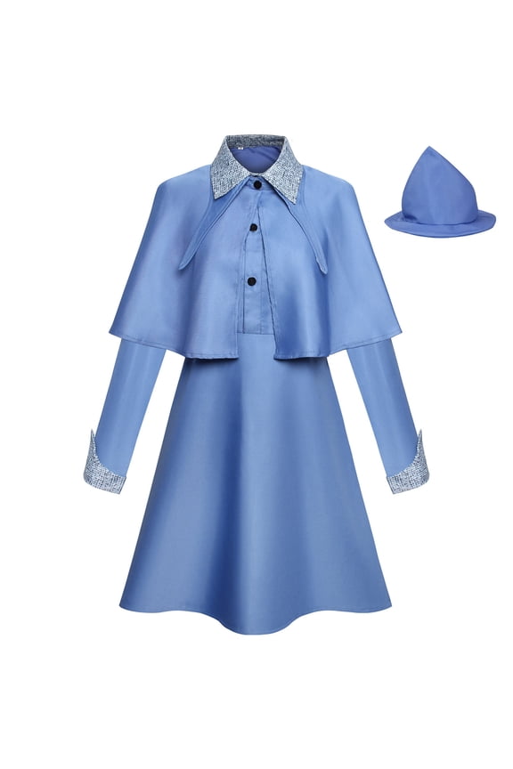 Women Vintage Goth Swing Cocktail Dress with Pockets and Chiffon Shawl Blue XL