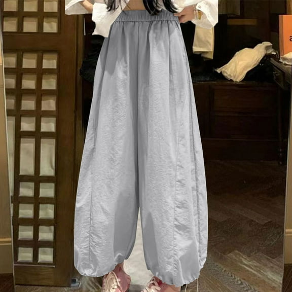 Qepwscx Women's Casual Baggy Pants with Elastic Waist Relax Fits Lantern Trouser Wide Leg Casual Outdoor Loose Outfits Holiday Pants