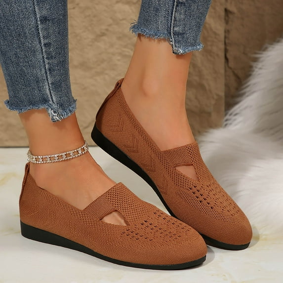 Qepwscx Women‘s Flat Shoes Pointed Toe Knit Ballets Flat Dressy Loafers Shoes Flat Walking Shoes Washable Casual Nurse Shoe with Arch Support Comfortable Cutout Flat Dress Shoes
