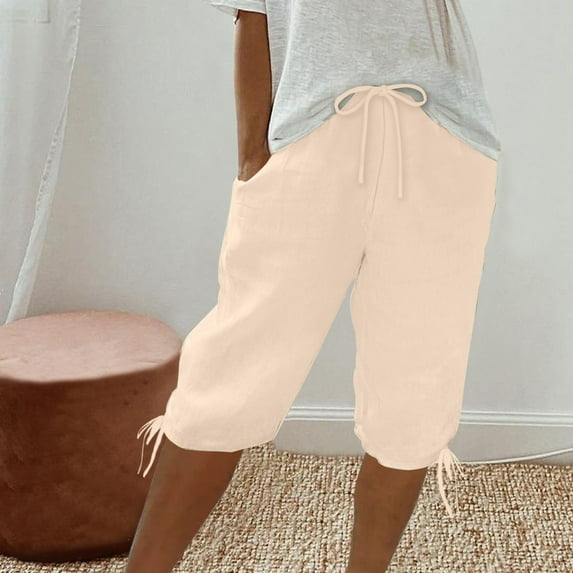 Qepwscx Women's Hiking Golf Shorts with Pockets 13" Knee Length Loose Shorts Elastic Waist Lightweight Walking Summer Bermuda Shorts Camping Travel Golf Long Shorts for Women S-XXL