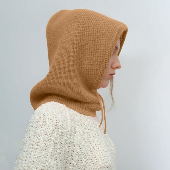 Qepwscx Women's Hooded Scarf Hat Beanie Skull Cap Soft Warm Knit Hat with Drawstring Hood