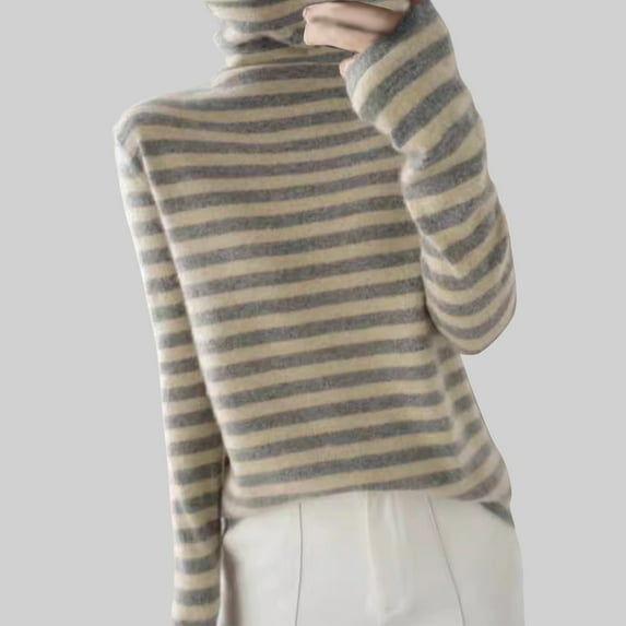 Qepwscx Women's Knit Tops Long Sleeve Knit Stripe Pullover Tops Hight Neck Sweaters Top Knitted Jumperes Tops 2025 Winter Shirts Outerwear Loose Fits
