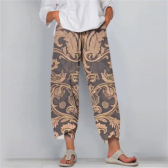 Qepwscx Women's Shorts Wide Leg Hight Elastic Waist Capris Casual Long Shorts Floral Print Capris Below Knee Length Shorts Summer Graphic Bermuda Shorts Jogger Pants Loose Fits with Pocket S-5X