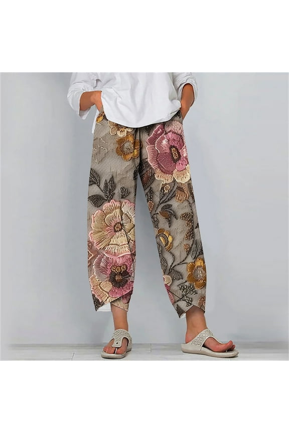 Women's Shorts Wide Leg Hight Elastic Waist Capris Casual Long Shorts Floral Print Capris Below Knee Length Shorts Summer Graphic Bermuda Shorts Jogger Pants Loose Fits with Pocket S-5X