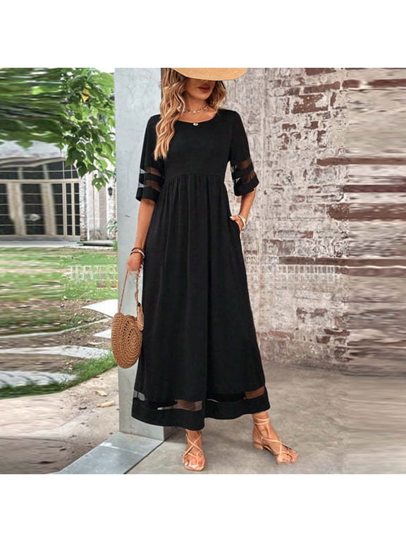 Women's Summer Maxi Formal Dresses Mesh Short Sleeve Wrap Bodycon Classy Party Dresses Wedding Guest Knee Length Dress S