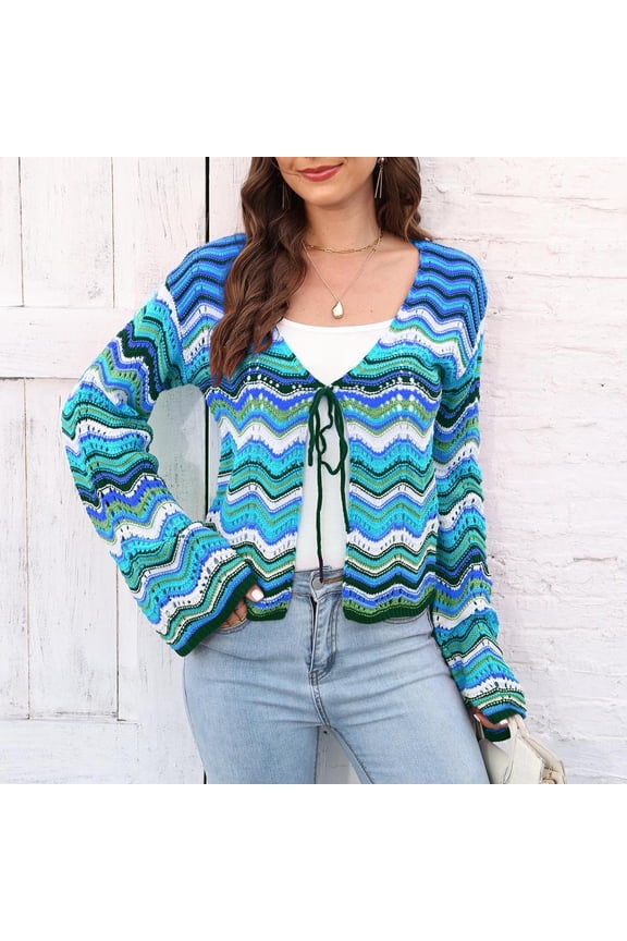 x Women's Tie Front Long Sleeve Rib Knit Sweaters Cardigan Crop Top