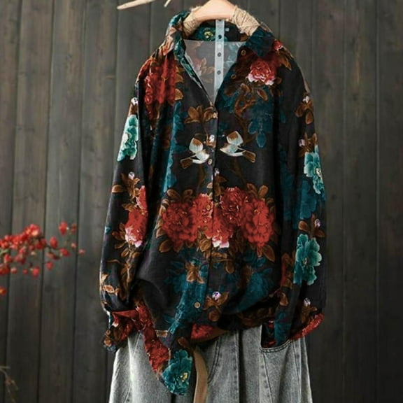 Qepwscx Womens Long Sleeve Shirts Tops for Women V Neck Floral Print Sweatshirt for Women Casual Blouses Going Out Tops Graphic Basic Tees Top Loose Fits Business Tshirts for Women S-XXXL