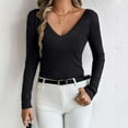 thumbnail image 1 of Qepwscx Womens Long Sleeve Shirts V Neck Basic Slim Fitted Tops Stretch Base Layer T-Shirt, 1 of 6