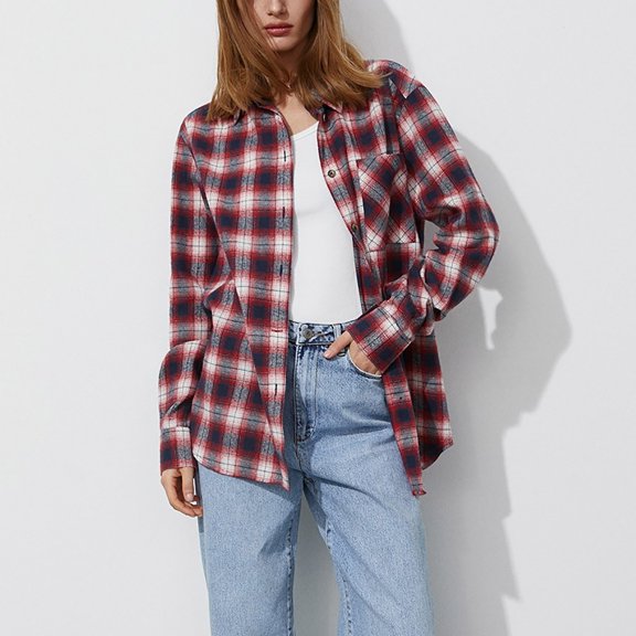 Qepwscx Womens Long Sleeve Tops V Neck Going Out Tops Plaid Print T-Shirts Casual Blouses Button Up Basic Tees Loose Fits Spring Fall Sweatshirt for Women