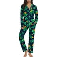 thumbnail image 1 of Qepwscx Womens Pajamas Set St. Patrick's Day Button Up Shirt & Elastic Waist Pants Collar Neck Graphic Pj Nightwear Sleepwear For Women Long Sleeve Nightwear Soft 2 Piece Outfits S-Xxl, 1 of 7