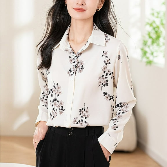 Qepwscx Womens Shirts Long Sleeve Button Up Shirt Lightweight Retroes Tops Casual V Neck Blouses Shirt Floral Print TShirts Beach Shirts Tees Slim Fits