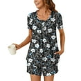 thumbnail image 1 of Qepwscx Women's Pajamas Sets Soft 2 Piece Summer Crew Neck Short Sleeve Sleepwear Pjs + Elastic Waist Short Lightweight Floral Print Tops PJs Graphic Pajama Sets Going Out Outfits Lounge, 1 of 6
