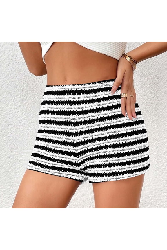 Womens Shorts High Waisted Shorts Stripe Going Out Stretch Shorts Summer Elastic Waist Shorts For Women Soft & Lightweight Short Pants with Pocket S