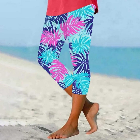 Qepwscx Womens Shorts Below Knee Length Stretchy Hight Waist Capris Tropical Hawaii Graphic Cargo Hiking Long Shorts Lightweight Bermuda Shorts Floral Print Cargo Jogger Pants for Women Slim Fits S-XX