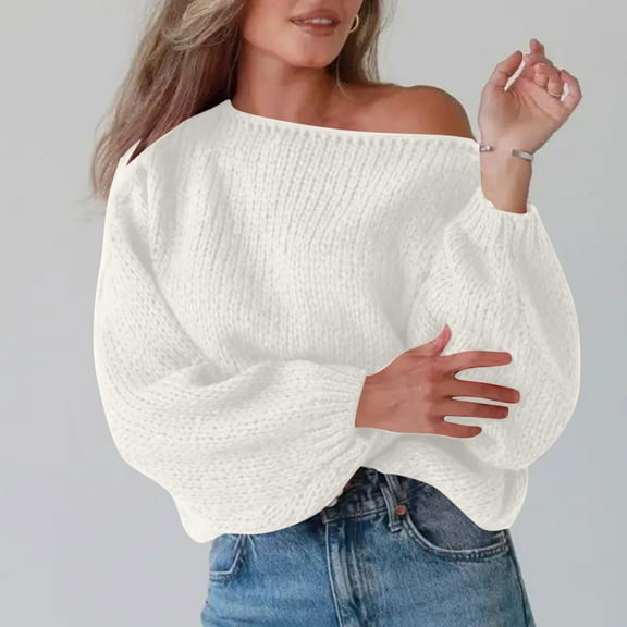 Qepwscx Womens Off The Shoulder Sweaters Chunky Ribbed Knit 2025 Casual Long Sleeve Loose Fall Trendy Pullover Sweater Pullover Jumperes Tops Plus Size S_XXXXXL
