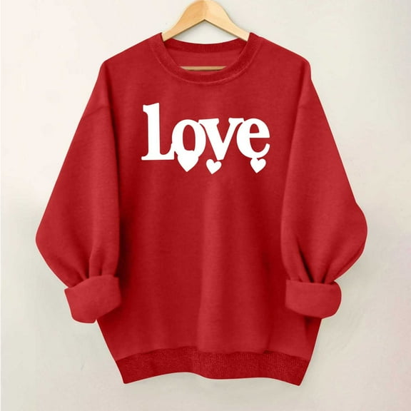 Qepwscx Womens T Shirts Long Sleeve Red Valentine'S Day Crewneck Sweatshirt Love Heart Printed Womens Blouses Cute Tops Pullover Sweatshirt Graphic Tshirts Holiday Outfits Tee Tops
