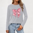 thumbnail image 1 of Qepwscx Womens T Shirts Long Sleeve Valentine'S Day Crewneck Sweatshirt Bow Printed Blouses Casual Tops Pullover Sweatshirt Graphic Plus Size Heart Shirt Outside Top Blouse T-Shirts, 1 of 5