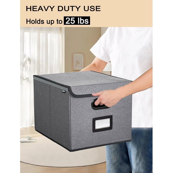 Qerlei File Organizer Boxes with Lids,Collapsible File Folder Organizer with Plastic Slide,Collapsible Filing & Storage Boxes for Office/Decor/Home (Drak grey, 1 Pack)