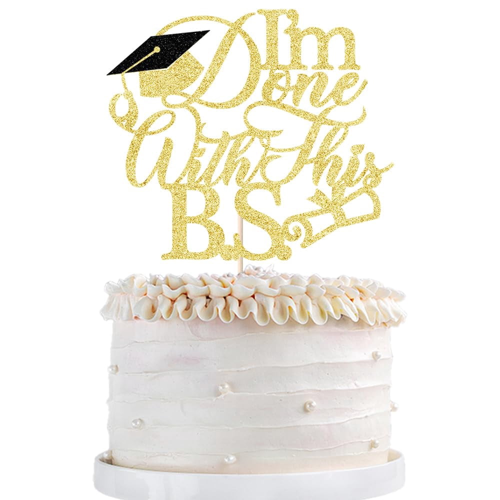 I'm Done With This B.S Cake Topper - Black Glitter, 2025 Graduation Party Decor, Bachelor Of Science - View #3
