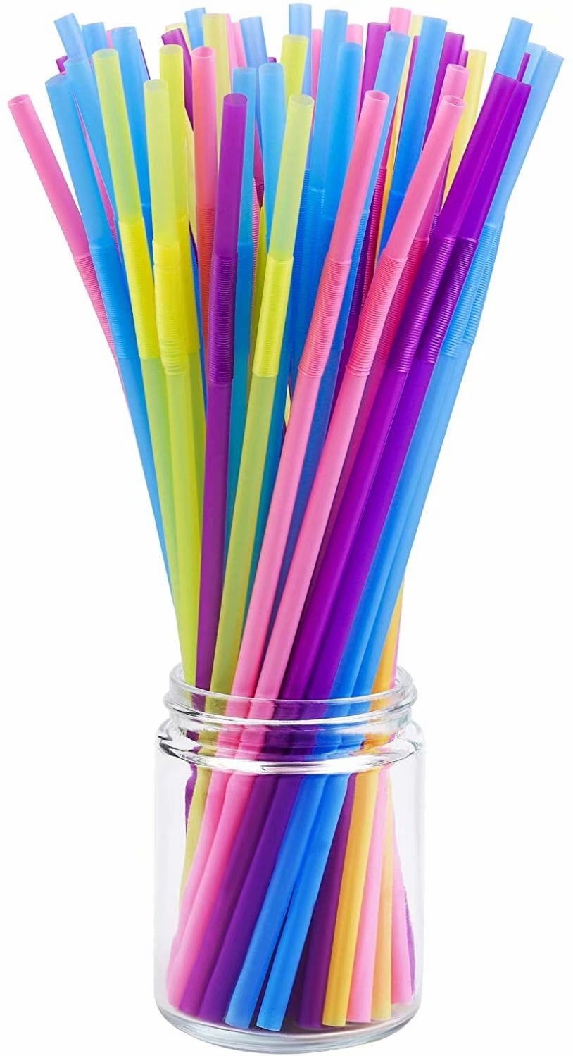 Qesai Plastic Straws Disposable Drinking Straw Individually Wrapped 200