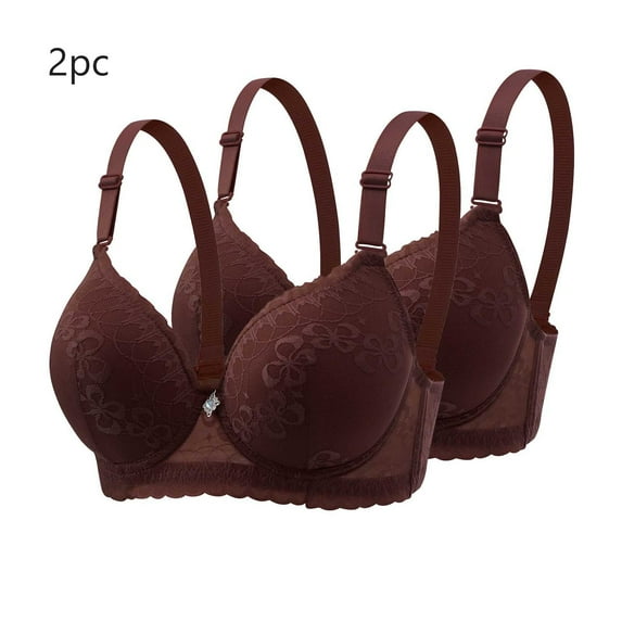 Qetyuw 2 Pack Bras for Woman Underwire T-Shirt Bra Push Up Supportive Underwear Embroidery Full Coverage Bralettes Comfort Everyday Bras