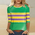 thumbnail image 1 of Qetyuw 3/4 Length Sleeve Womens Tops Crew Neck Mardi Gras Shirts Color Block Loose Fit Tees Casual Holiday Party Tshirts, 1 of 8