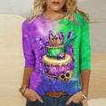thumbnail image 1 of Qetyuw 3/4 Length Sleeve Womens Tops Crew Neck Tshirts Mardi Gras Mask Graphic Tees Plus Size Casual Shirt Night Out Party Tshirt, 1 of 5