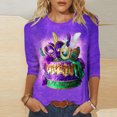 thumbnail image 1 of Qetyuw 3/4 Sleeve Tops for Women Mardi Gras Crew Neck Shirts Mask Printed Tee Shirts Night Out Plus Size Tops for Women, 1 of 5