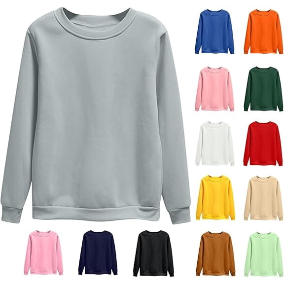 Qetyuw Basic Long Sleeve Short Shirts for Women Comfy Round Neck Sweatshirts Loose Fit Versatile Tops Athletic Work Daily Shirts