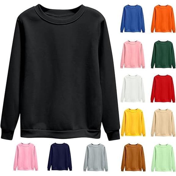 Qetyuw Basic Long Sleeve Short Shirts for Women Comfy Round Neck Sweatshirts Loose Fit Versatile Tops Athletic Work Daily Shirts